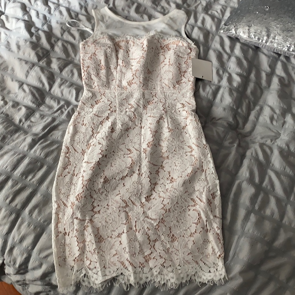 Lace mini dress with nude lining
